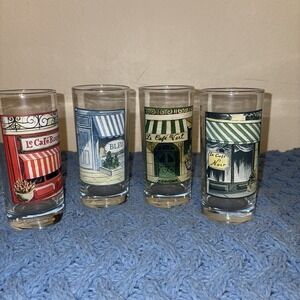 Drink Glasses Set Of Four With French Cafés